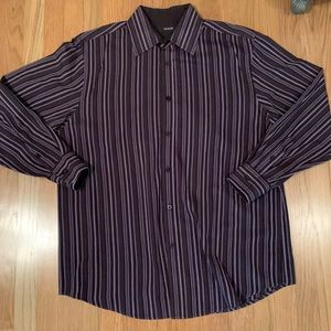 Alfani stripe button down men medium purple grey black
